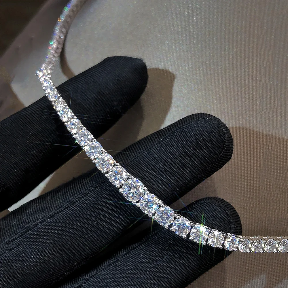 3-6.5mm Gradient Moissanite Tennis Necklace for Woman S925 Sliver Plated 18k White Gold Neck Chain Wedding Bridal Fine Jewelry