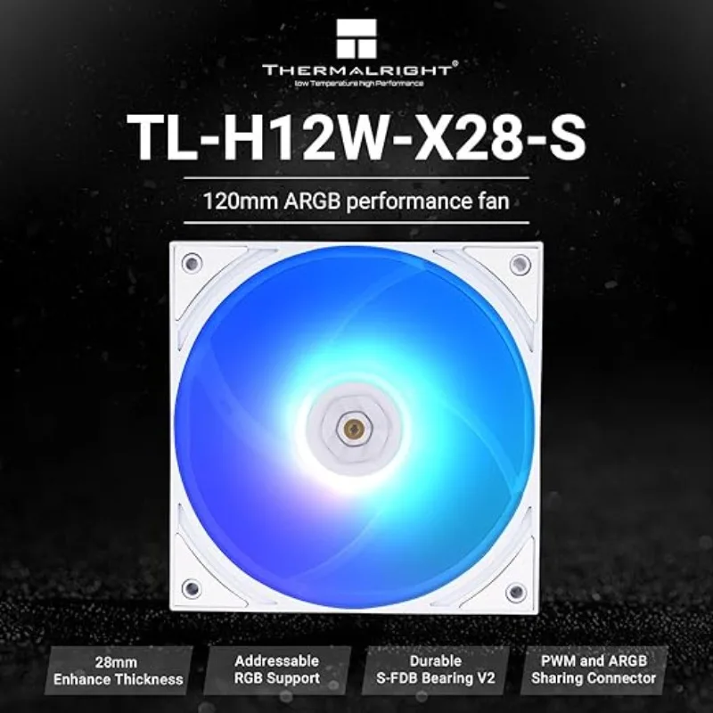 Thermalright TL-H12W-X28-S 1/3/5 PCS ARGB Wentylator do obudowy komputera 2150RPM Wentylator procesora do chłodzenia komputera stacjonarnego Kompatybilny z chłodnicą i obudową
