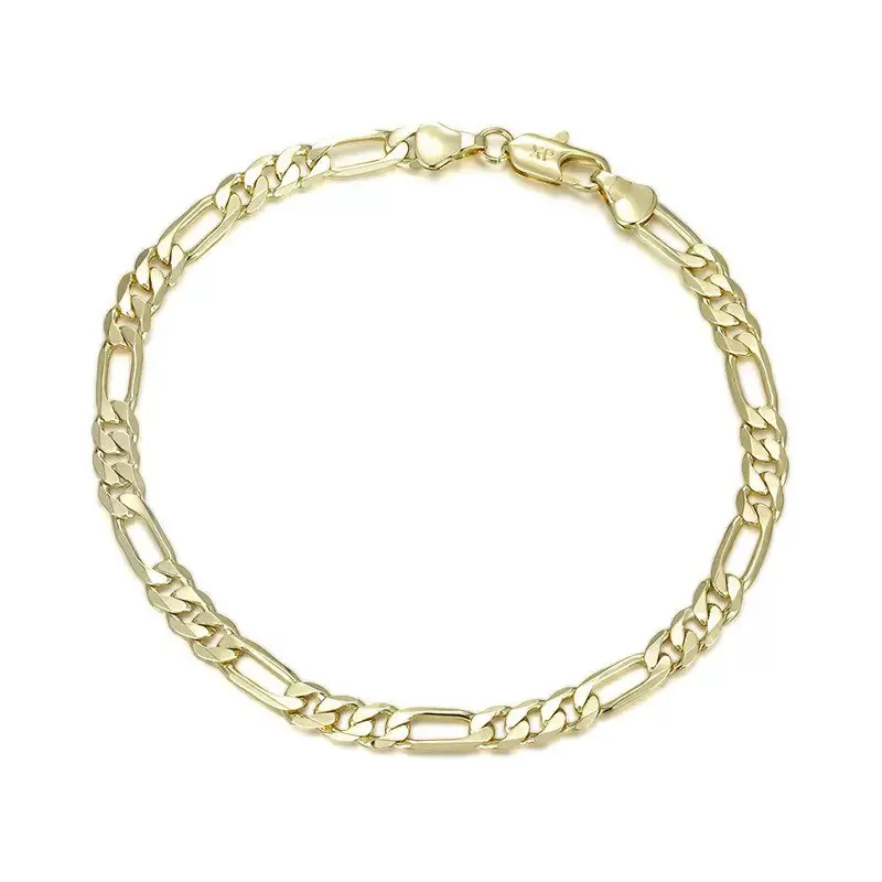 XP Jewelry -- ( 19.5 / 25 cm x 6 mm ) Fashion Figaro 3:1 Bracelet For Men Jewelry 14 k Light Gold Plated Eco- Friendly