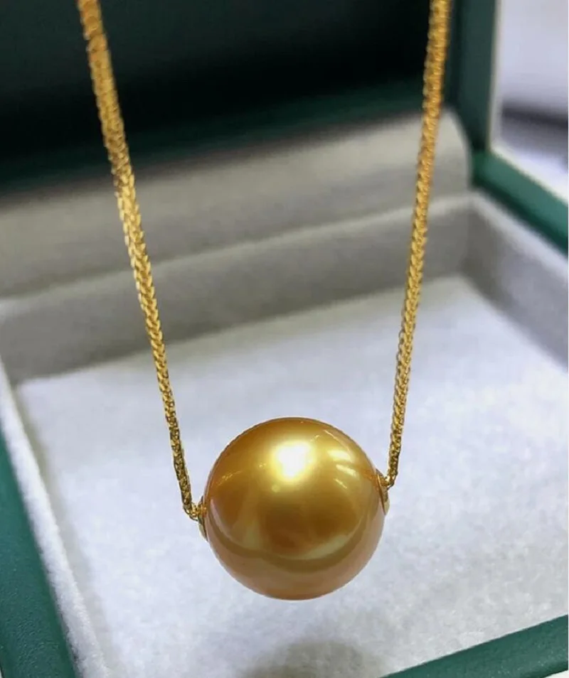 

HUGE 11-12MM NATURAL SOUTH SEA GENUINE GOLD PERFECT ROUND PEARL ACCESS PENDANT 925s