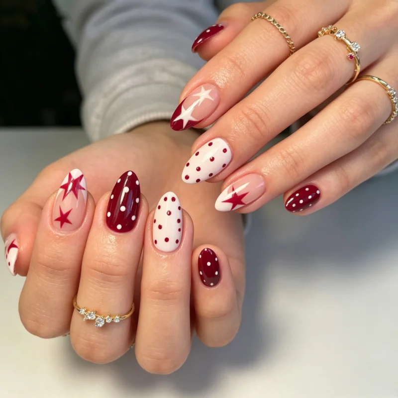 30Pcs False Nails Polka Dots Simple Stars and French Tips—High-Quality Press-On Nails Perfect As Gifts for Girls and Friends