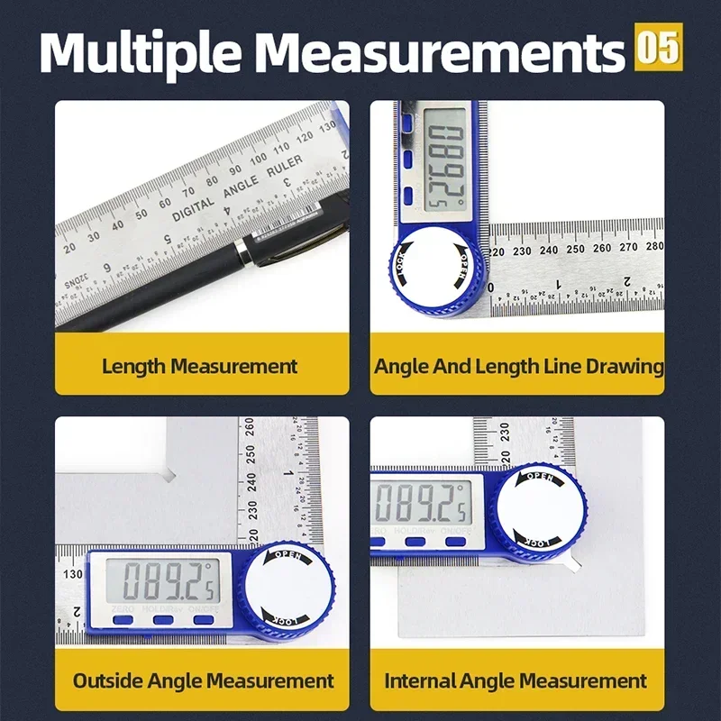 Electronic Angle Meter 360 Degree Protractor Digital Goniometer Carpentry Tools Angle Finder Multifunctional Metal Square Ruler