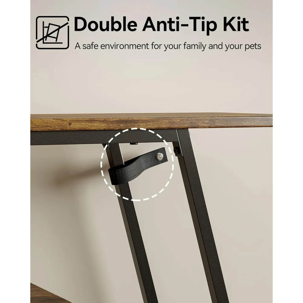 طاولة كونسول ذات 4 طبقات على الطراز الصناعي مع منافذ طاقة وتخزين للمدخل الضيق والأرائك الخلفية