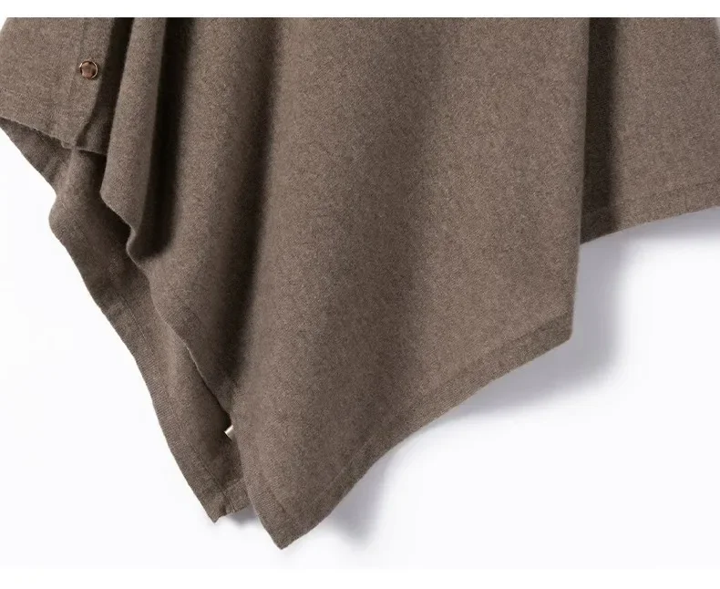 zjaiss Einfarbiger Warmer Strickumhang mit Seitenknöpfen 2026 Neuer Herbst-Winter-Damen-Poncho aus Reinkaschmir als Oberbekleidung – Detail 21