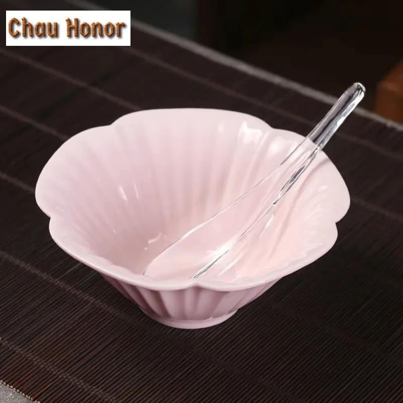 

250ml Jade Mud Cherry Pink Green Tea Making Bowl Ceramic Tea Bowl Glass Spoon Set Kungfu Tea Ceremony Accessories Drinkware Gift