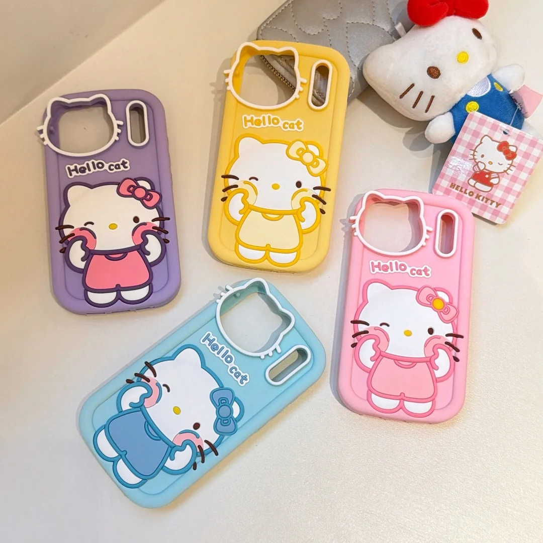 

Kawaii Hello Kitty Soft Silicone Case 3D Cartoon Cover For iPhone 17 16 15 14 Plus 13 12 11 Pro Max