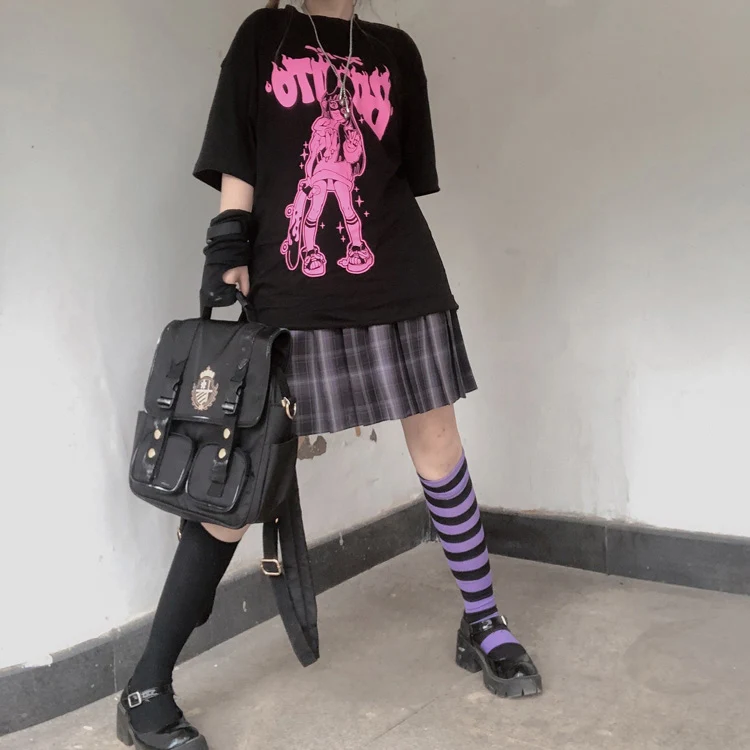 casual summer Anime print fashion fun Harajuku print S-3XL short sleeve women loose top letter T-shirt Gothic punk kpop clothes