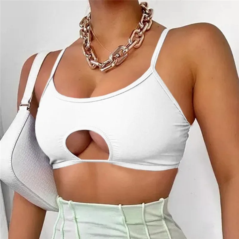 Summer Solid Color Female Camis Hollow Square Collar Sexy Sleeveless Halter Crop Top Spaghetti Strap Fashion Ladies Vest