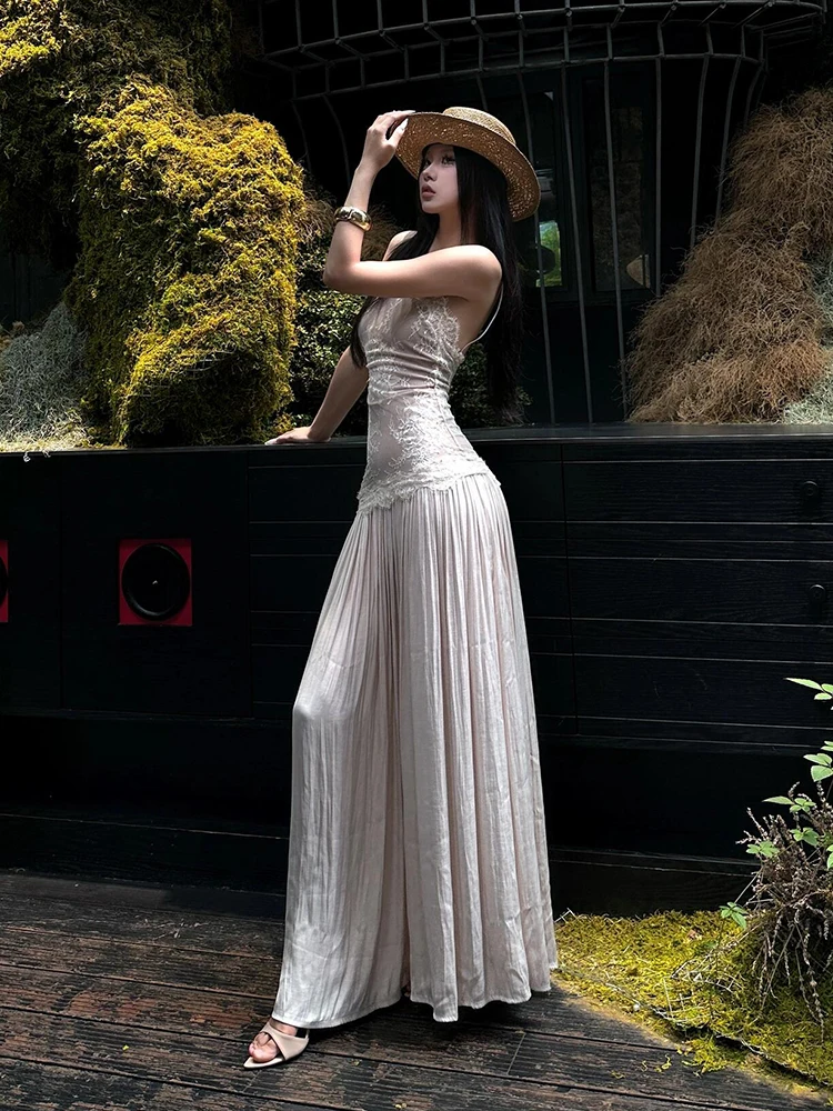 

Сексуальное кружевное платье с бретелями для стройности талии, пляжное, для путешествий, фотосессий, простое летнее платье-сарафан