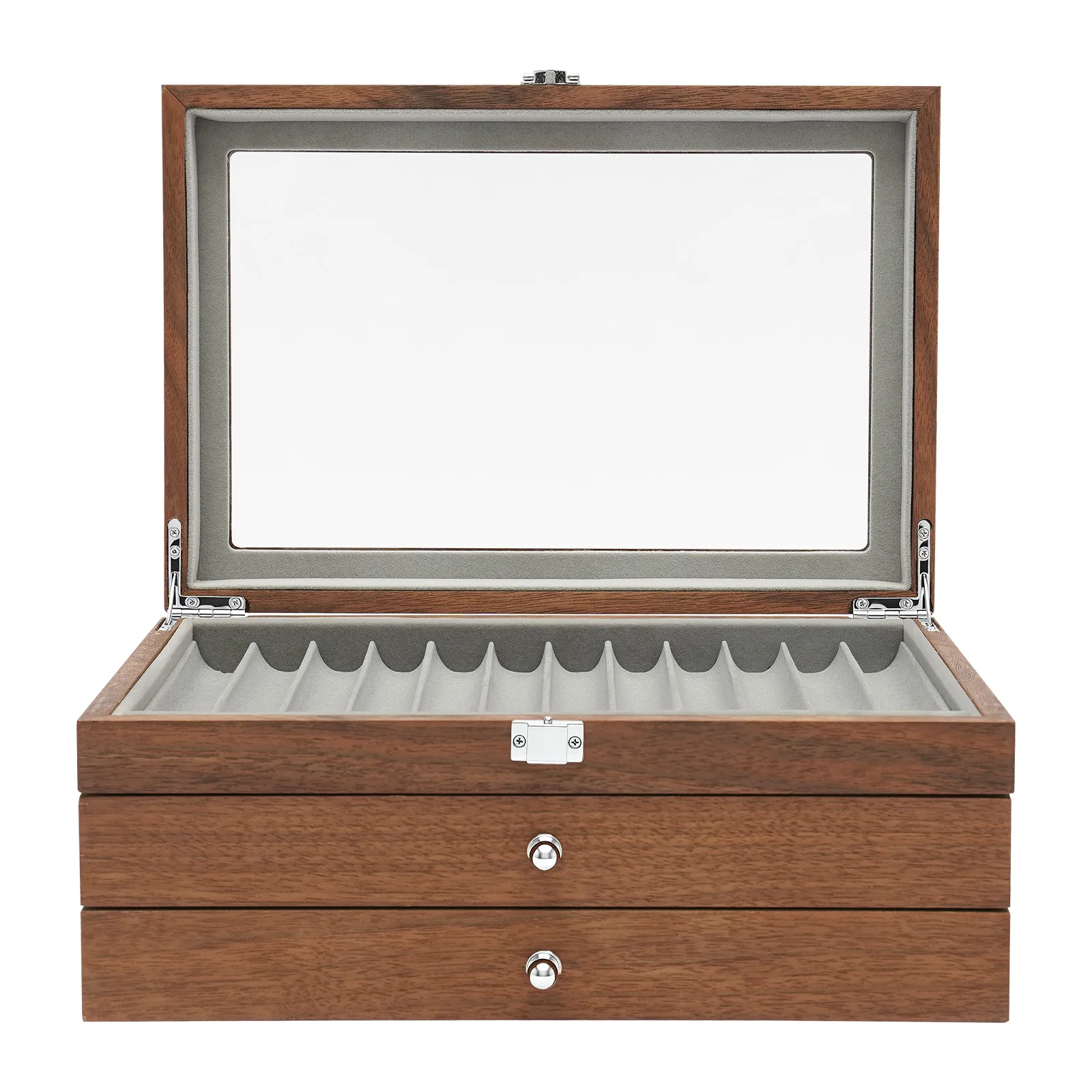 34-Fächer Füllfederhalter-Etui, Stiftbox aus Walnussholz, große Kapazität, mit Samtfutter, robustes Palisander-MDF-Material, dreistufiges Design zur Stiftaufbewahrung, kratzfeste, geschwungene