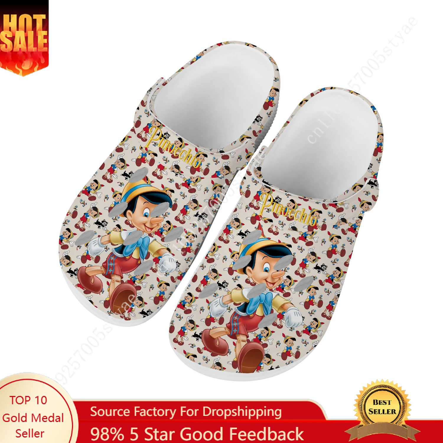 

Disney Pinocchio Water Shoes Men Women Comfortable Fashion Home Garden Clogs Customizd Sandals Beach Breathable Hole Slippers
