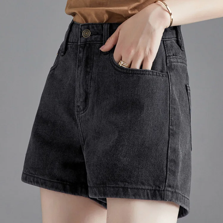 Shorts Damen Vintage Retro College American Denim Hohe Taille Weites Bein Kordelzug Loose Fit Campus Sports Style Trend