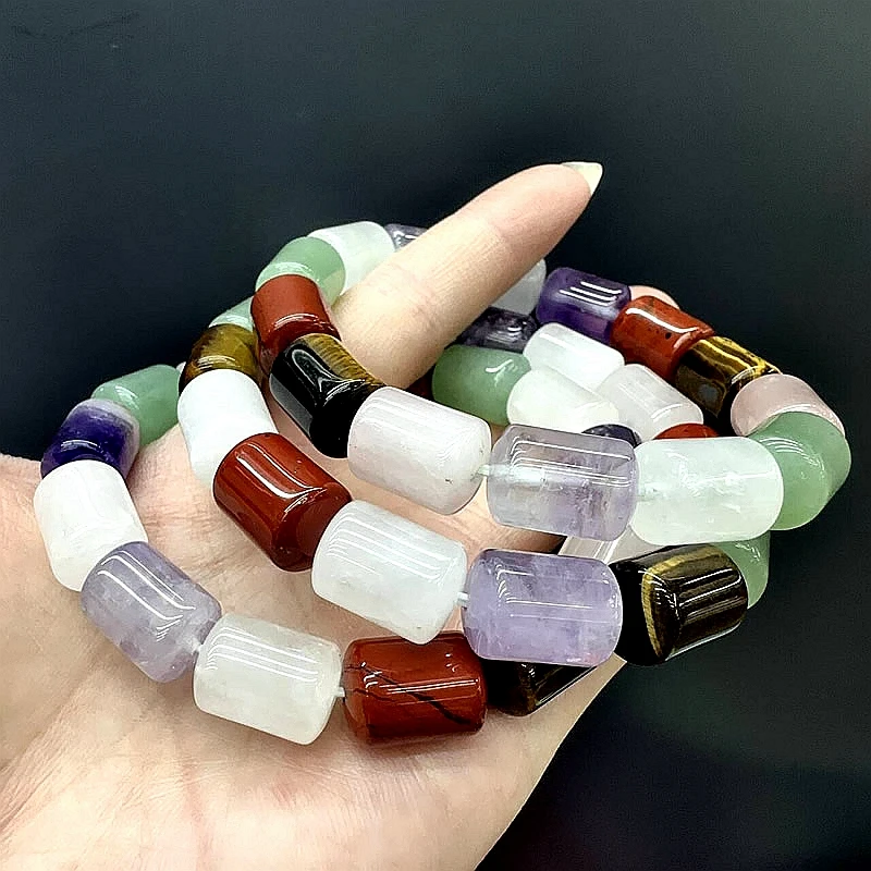 

New 10X14MM Natural Stone Amethyst Tiger Eye Agate Bucket Bead Elastic Bracelet For Men And Women Couples Simple Fashion Jewelry