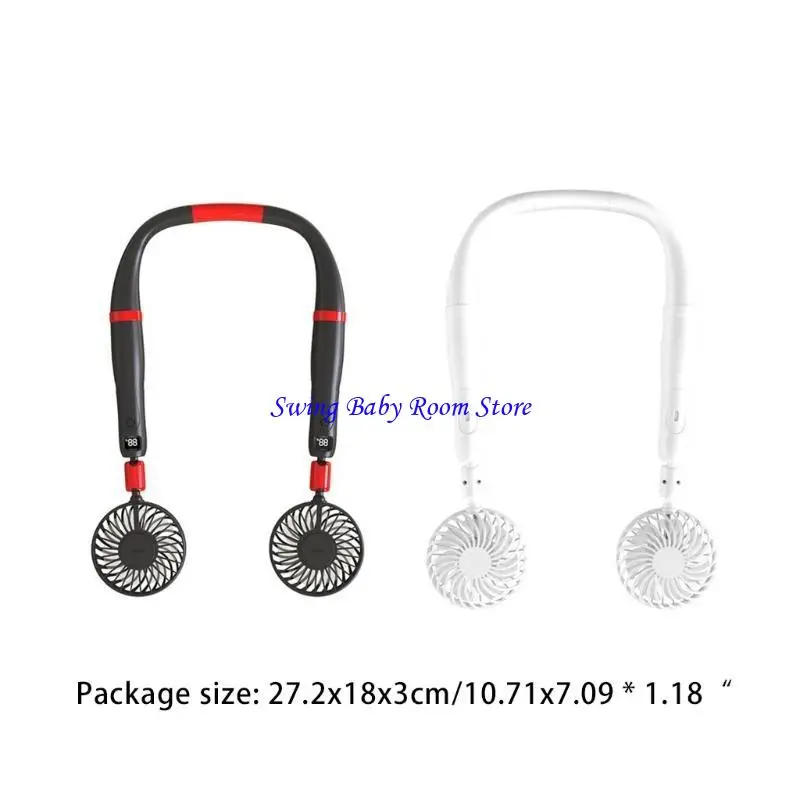 K1AD USB يدوية شخصية حرة حول مروحة الرقبة باليد مروحة مزدوجة مللي أمبير في الساعة قابلة لإعادة الشحن