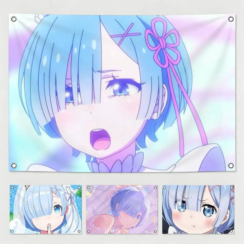 Anime Re Zero R-Rem  Flags for Bedrooms Home Decor Items Outdoor Decors Garage Decoration Flaga