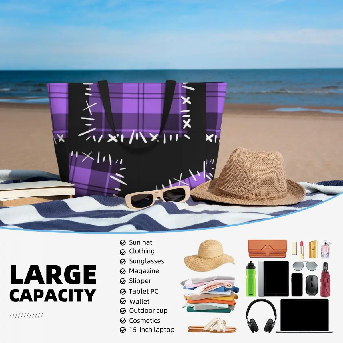 Borsa da viaggio da spiaggia con toppe con cappuccio Virgil, borsa a tracolla da viaggio popolare di grande capacità modello Multi-stile