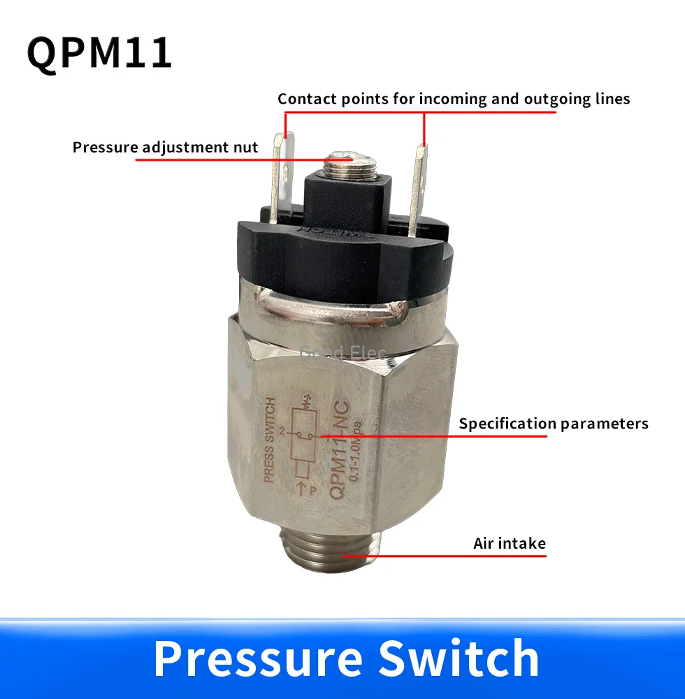 QPM11-NC / QPM11-NO G1/8 G1/4 Pressure Switch 0.1-1MPA / Adjustable Air Diaphragm Mechanical Simple Automatic Controller