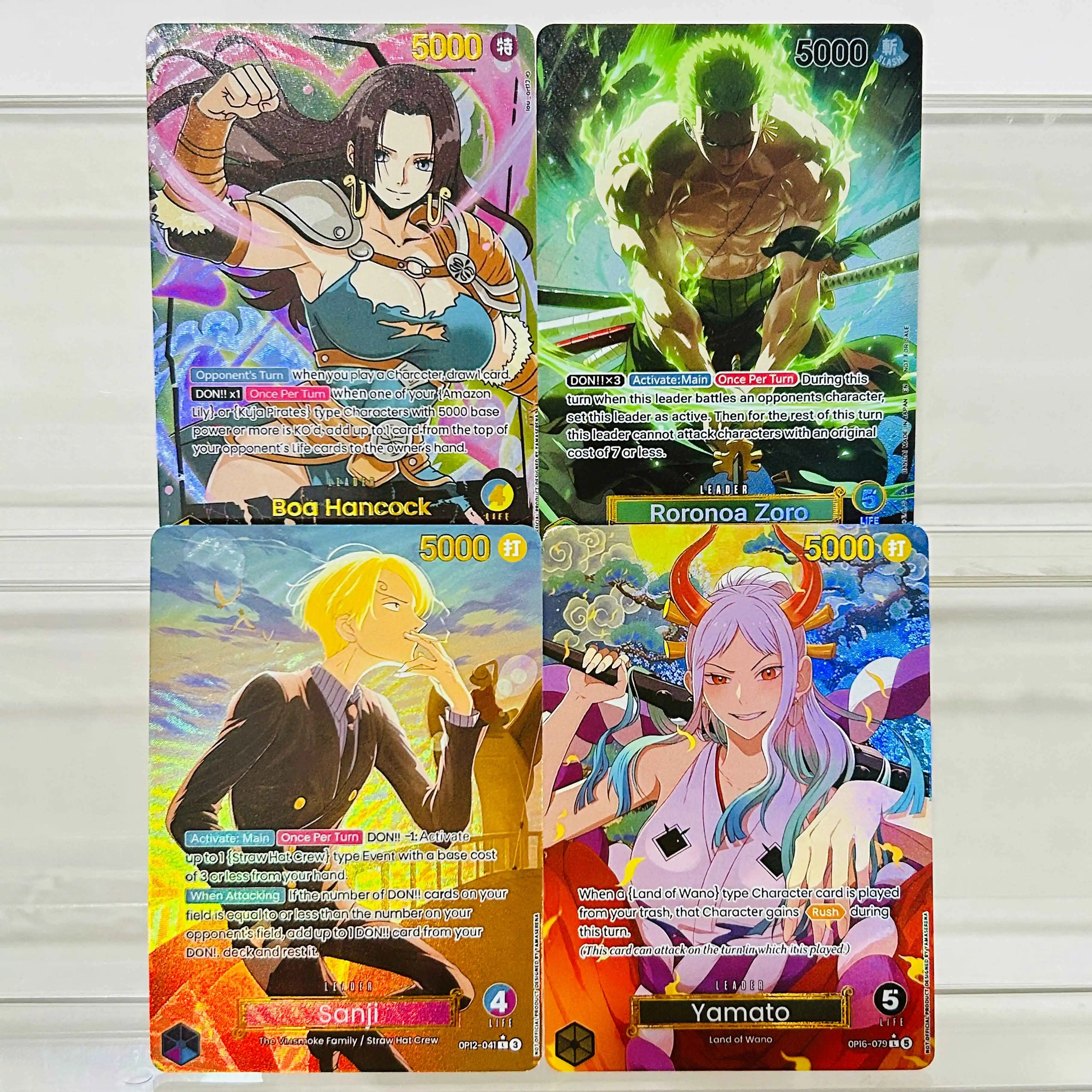 Tarjetas de Anime Coleccionables de Primera Calidad, Versión en Inglés, con Textura de Lámina, 4 Piezas, Hancock, Zoro, Sanji, Yamato, de One Piece