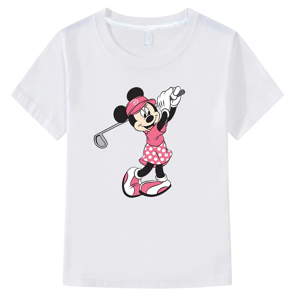 Fashion Girls T-shirt Disney Minnie Play Ball Kids Summer Boys Cotton Casual Tshirt Quick Drying Kids Short Sleeve Athletic Tops