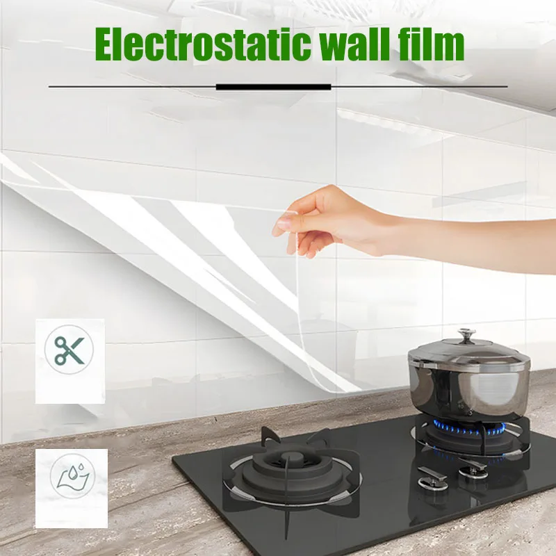 Transparente, wasserdichte und ölbeständige, nicht klebende elektrostatische Aufkleber, DIY-Hintergrunddekoration für Wohnzimmer und Küche