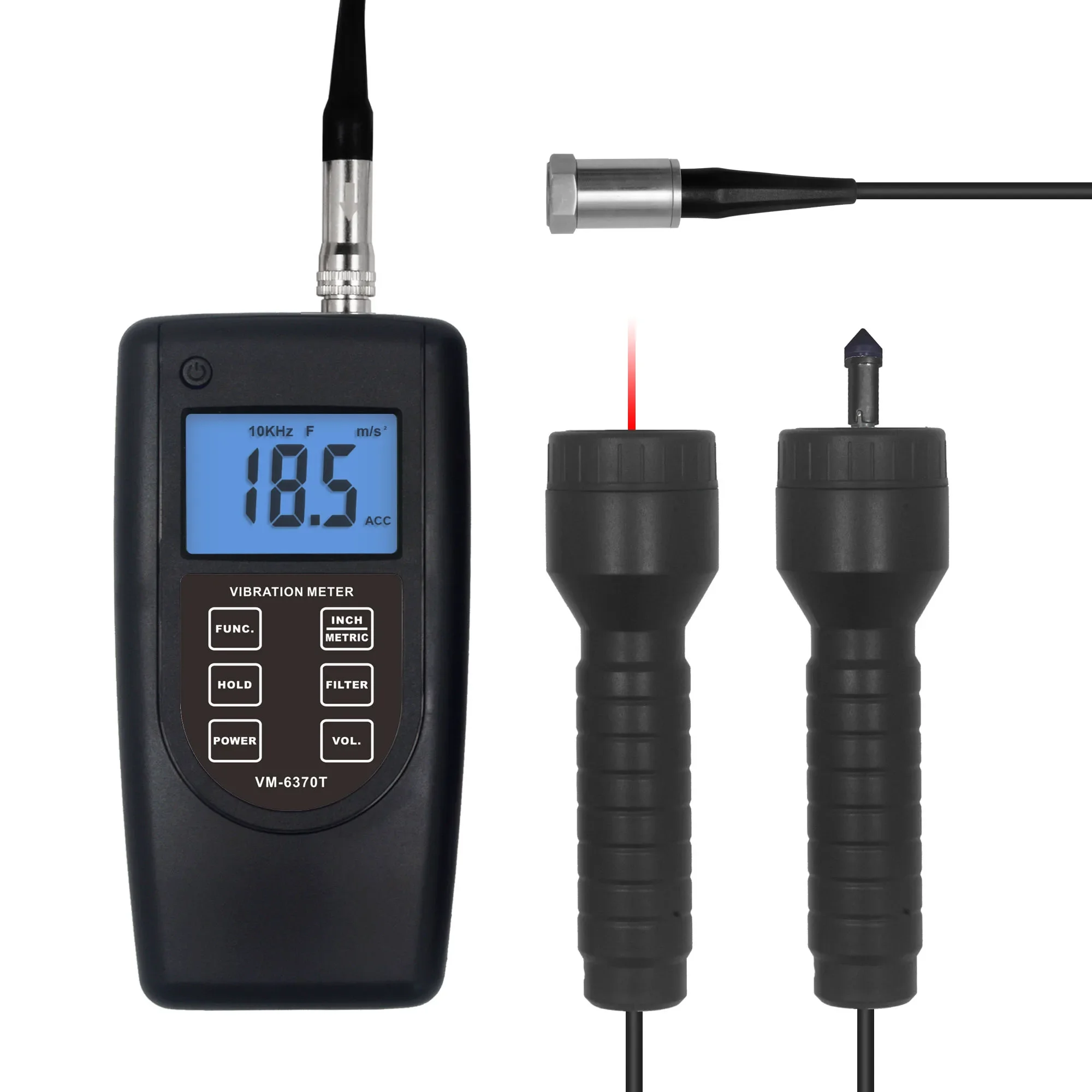 VM-6370T Vibration Meter, Aceleração Mecânica, Deslocamento, RPM e Hz, Tipo Óptico