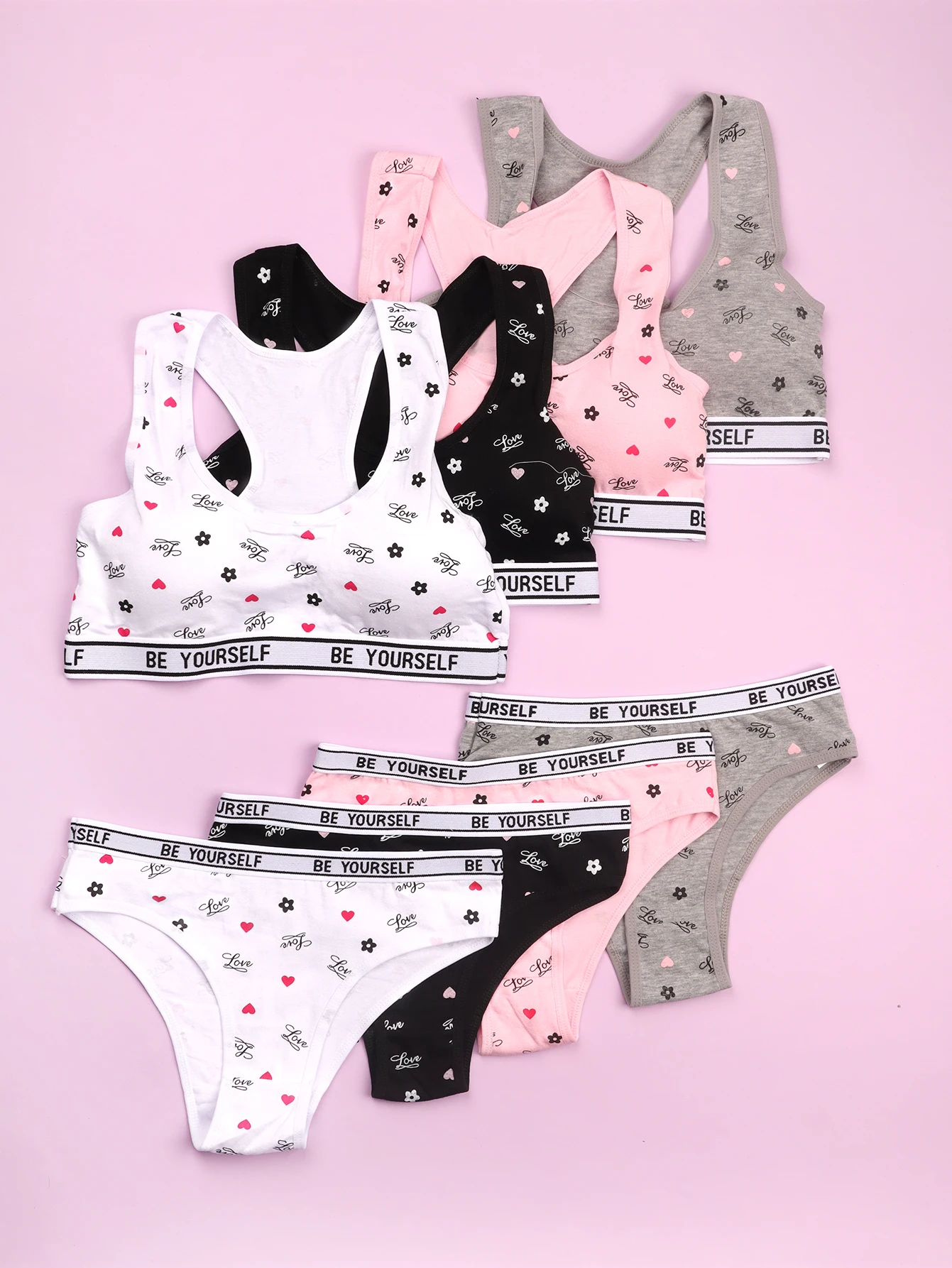 

4 Sets Training Bra and Briefs Sets for 10-14 Yeas Breathable Cotton Teenager Girls Ultra Comfort Sports Bras Underwear Set
