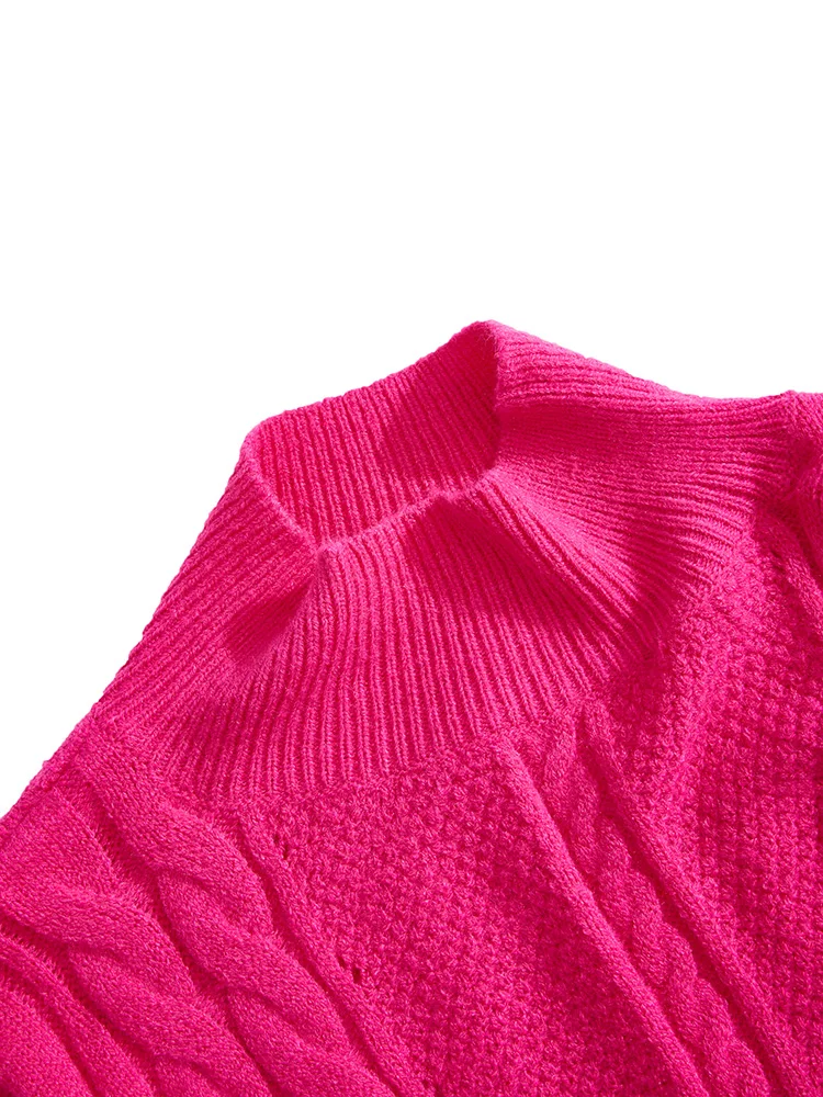 ONELINK-Jersey de cuello alto rosa para mujer, jersey de talla grande, Jersey de punto con patrón de Cable, Tops de gran tamaño, otoño e invierno, 2022