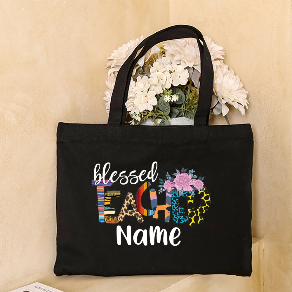 Personalised Tote Bag Women Shoulder Bags Custom Name Canvas Shopping Bag Teach Love Inspire Printed Handbags Gift for Teacher