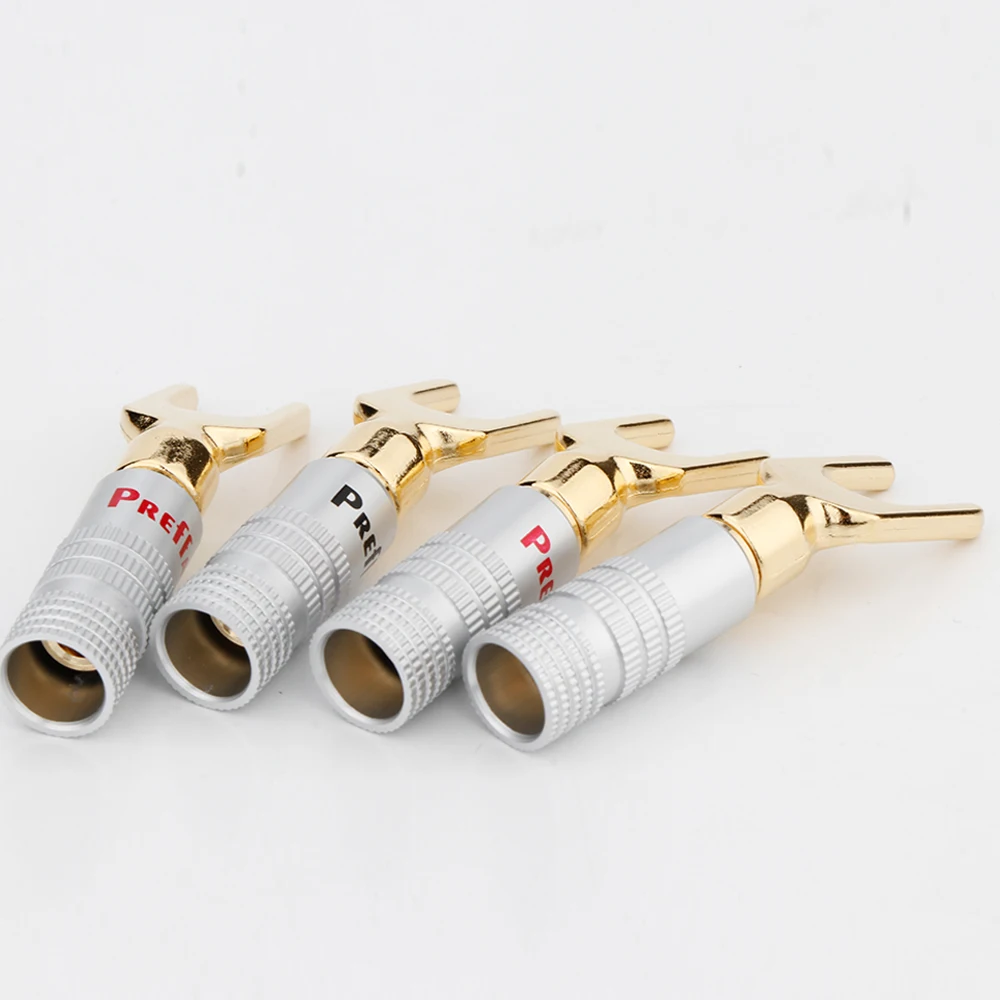 Preffair SY1522  Y Spade Speaker Plugs Brass  24K Glod  Plated Audio Cable Connector Adapter Y Plug Speaker Cable
