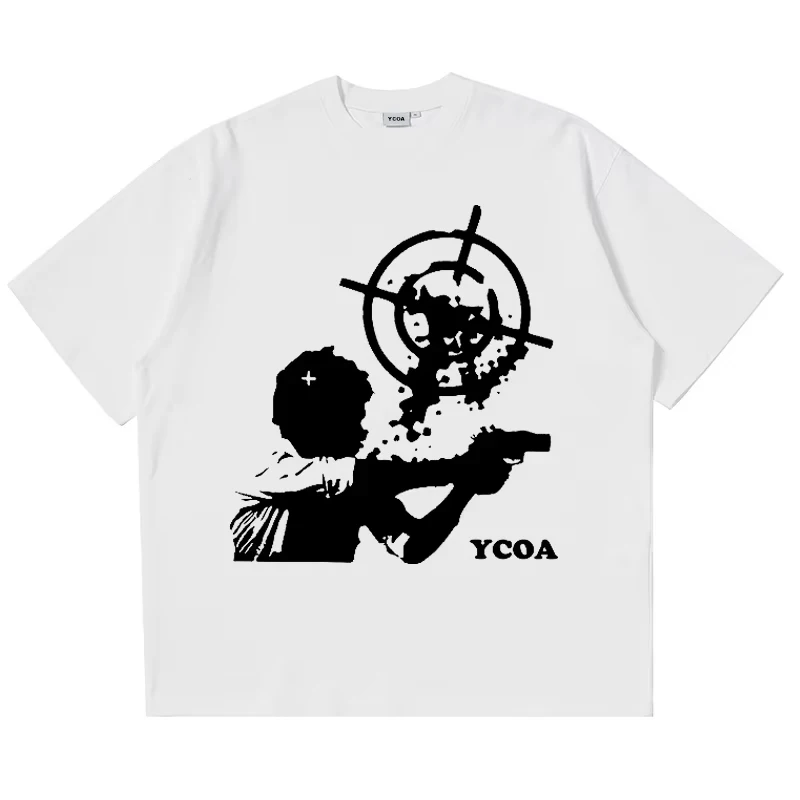 Men's T-Shirt Cotton Oversized Letter Gothic Summer Short Sleeve Tops Tees Korean Fashion Y2k Streetwear Vintage Unisex Clothing image 2