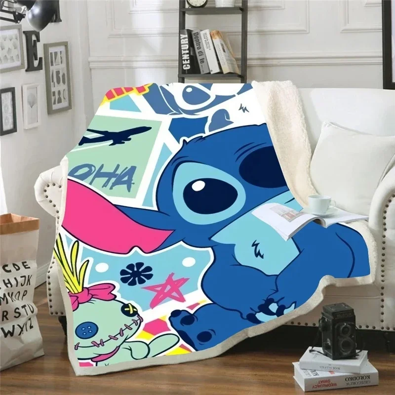 Disney Lilo& Stitch Cute Baby Plush Blanket Throw Sofa Bed Cover Single Twin Bedding for Kids Boys Girls Children Lovely Gifts