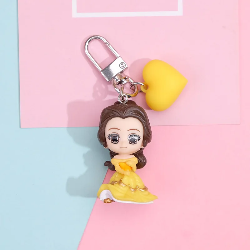 Disney Princess Keychain Snow White Ariel Cinderella Rapunzel Aurora Belle Doll Cute Keychain Children\'s Birthday Gift