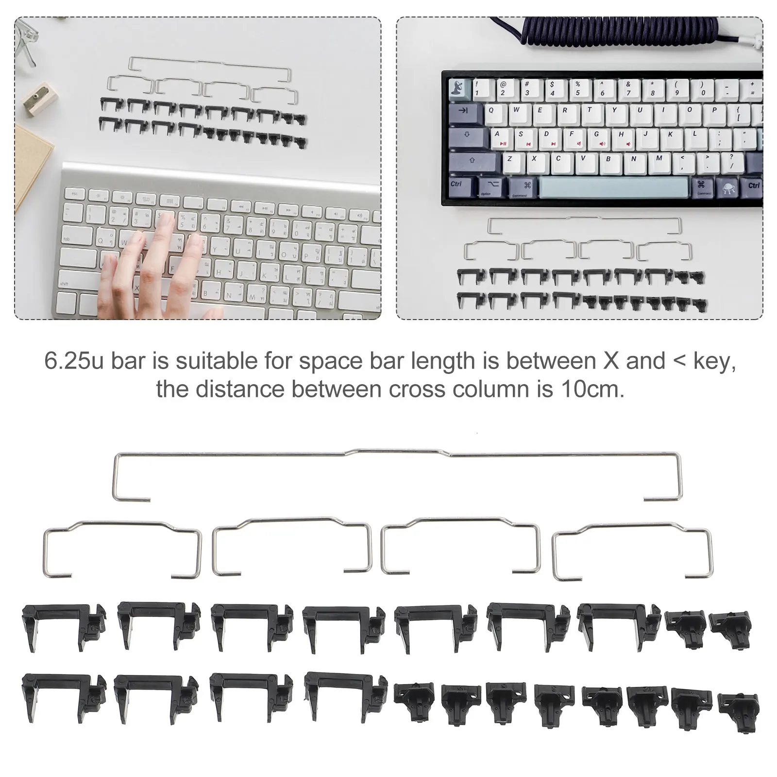 

1Set Key Stabilizer Kit for Mechanical Keyboard Stainless Steel 625u 2u Stabilizer Bar Compatible Gh60 87 Keyless Keyboard