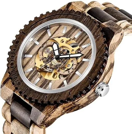 New Disc Gear Features Hollow Wood Mechanical Watch Steampunk Style Fashion Casual Men's Accessories Watch