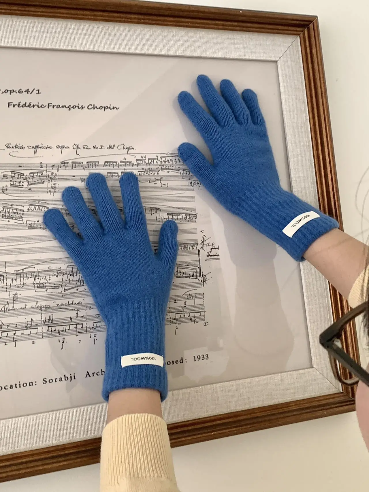 Thickened Woolen Cycling Gloves for Women Iceland Blue Autumn Winter New Style Warm Versatile  Color Finger Separated Ha...