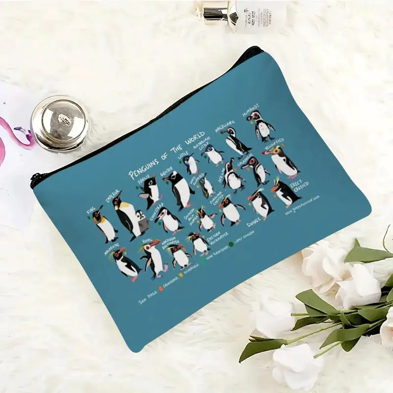 Un sac de maquillage à motifs pingouin – jolie pochette multifonctionnelle à fermeture éclair pour femmes, sac de rangement de bijoux