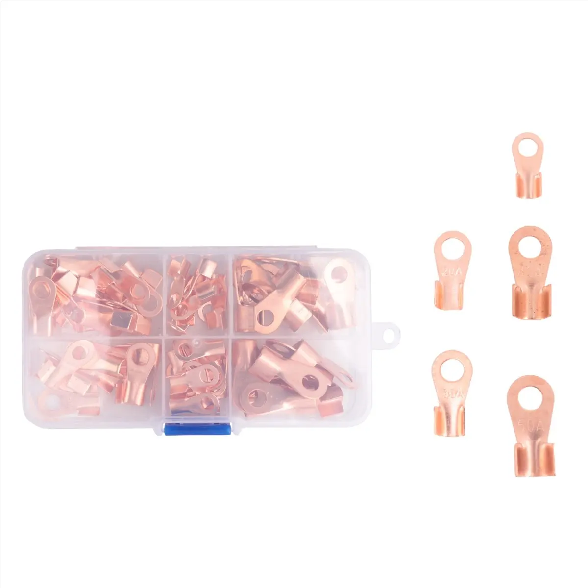 A40I Open Copper Ring Lug Terminals Wire Crimp Connector Assortment Kit OT 10A 20A 30A 40A 50A (Pack of 70)
