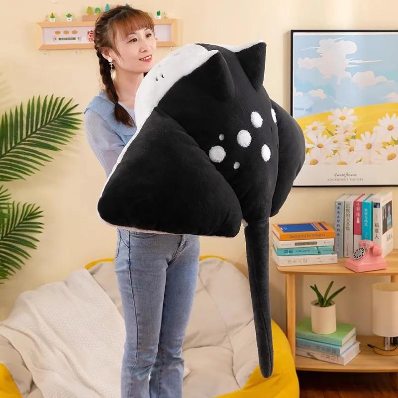 Black Tiger Whale Stuffed Animal Plush Toy Big Size Devil Ray Fish Pillow for Kids Boys Gift Deocoration 39inch 100cm DY10422