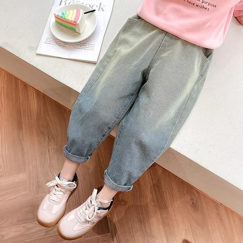 

Girls Jean Pants Long Trousers Cotton 2024 Simple Spring Autumn Teenagers Baby's Kids Pants High QualityTeenagers Children's Clo