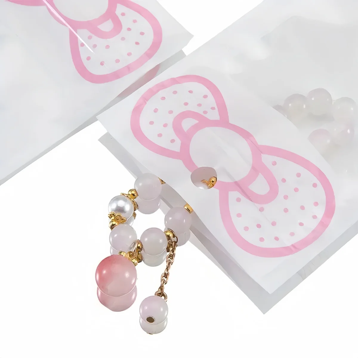 50 Stück/Lot Rosa Transparente Mylar-Ziplock-Beutel mit Schleife Wiederverschließbare Ornament-Aufbewahrungsbeutel für Süßigkeiten, Kekse, Geschenke und Verpackungen – Detail 7