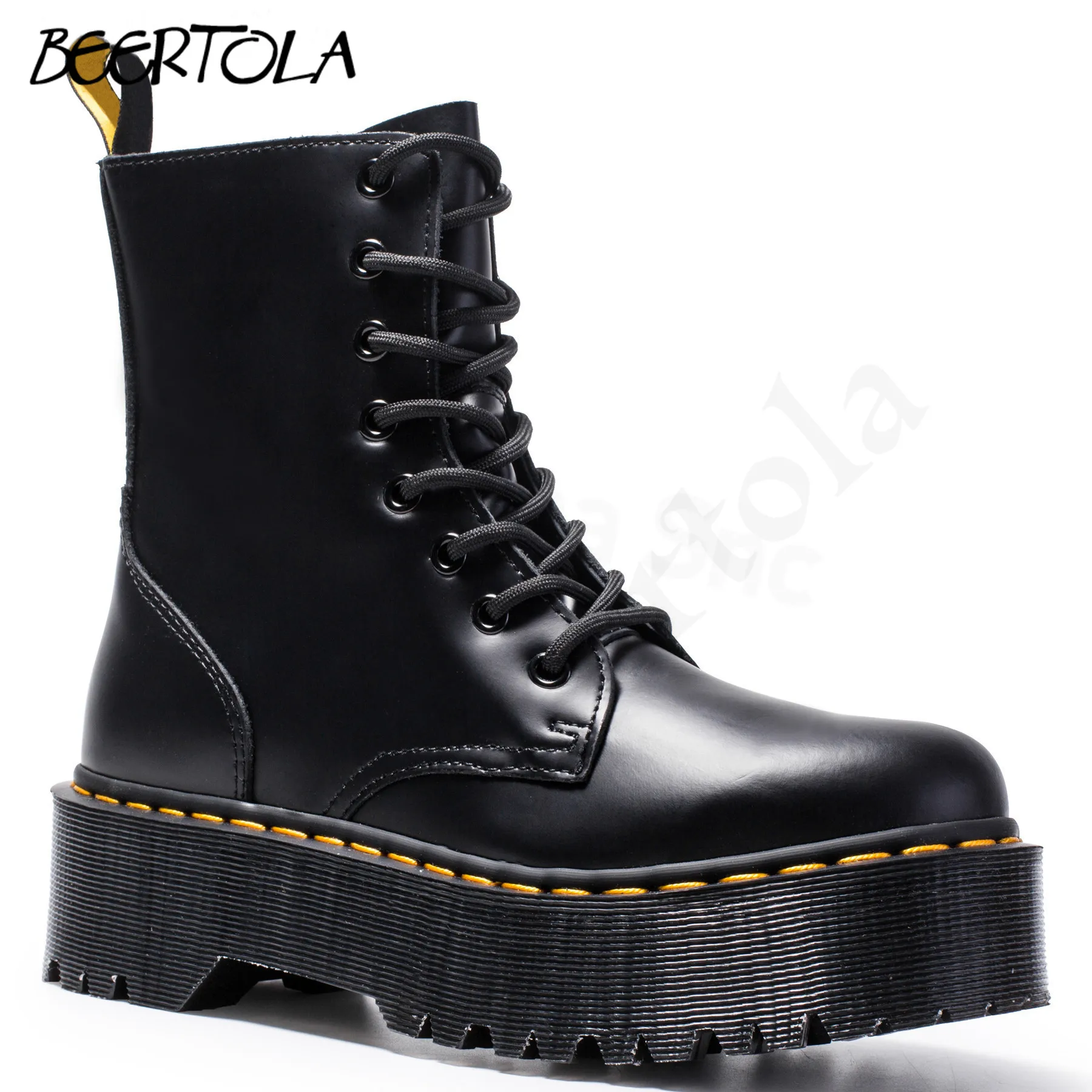 

Women's Thick Sole Side Zipper Lace-Up Boots Round Toe Black and White Casual Work Boots Large Size Fashion Boots for Men