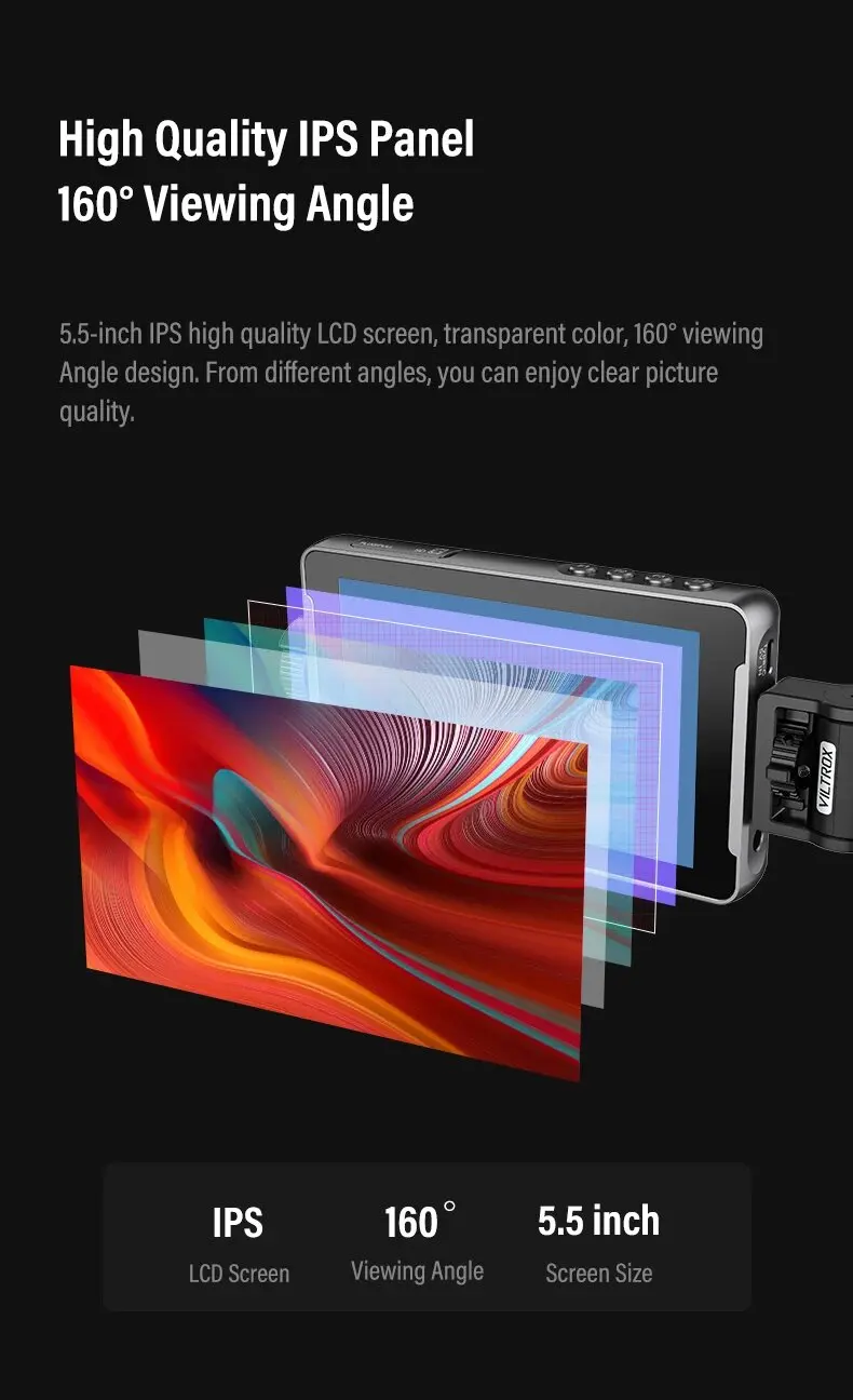 VILTROX DC-550 Pro II 5,5" Tragbarer Feldmonitor 1920×1080 4K HDMI Touchscreen-Videomonitor mit 3D LUT für Kamera-Videografie – Detail 11