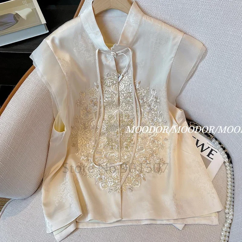 New Chinese Style Vest Top Women Casual Sleeveless Hanfu Clothes Vintage Embroider Waistcoats Outerwear Summer New Qipao Tops