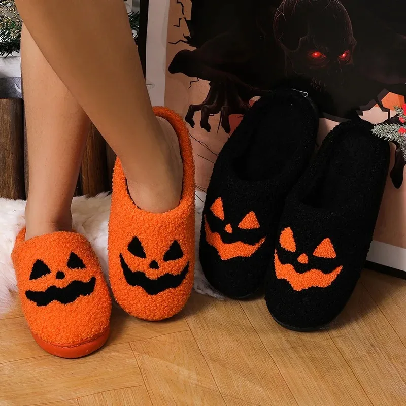 Scarpe di zucca di Halloween pantofole di cotone da donna quattro stagioni pantofole da interno per la casa da uomo vestito da festa