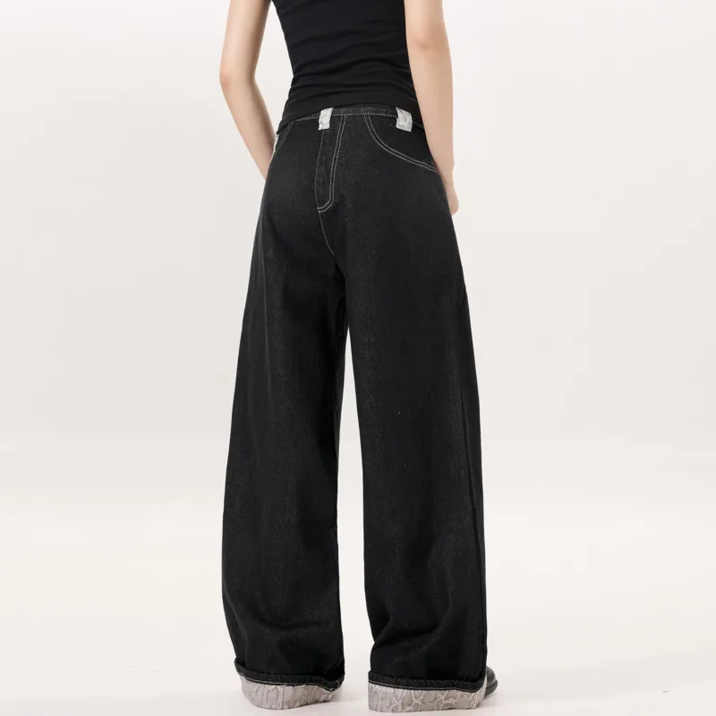 ANJY Autumn Winter New Women Python Pattern Patchwork Trend Jeans Fashion High-End Chic Ins Wide-Leg Straight Denim Pants A11971
