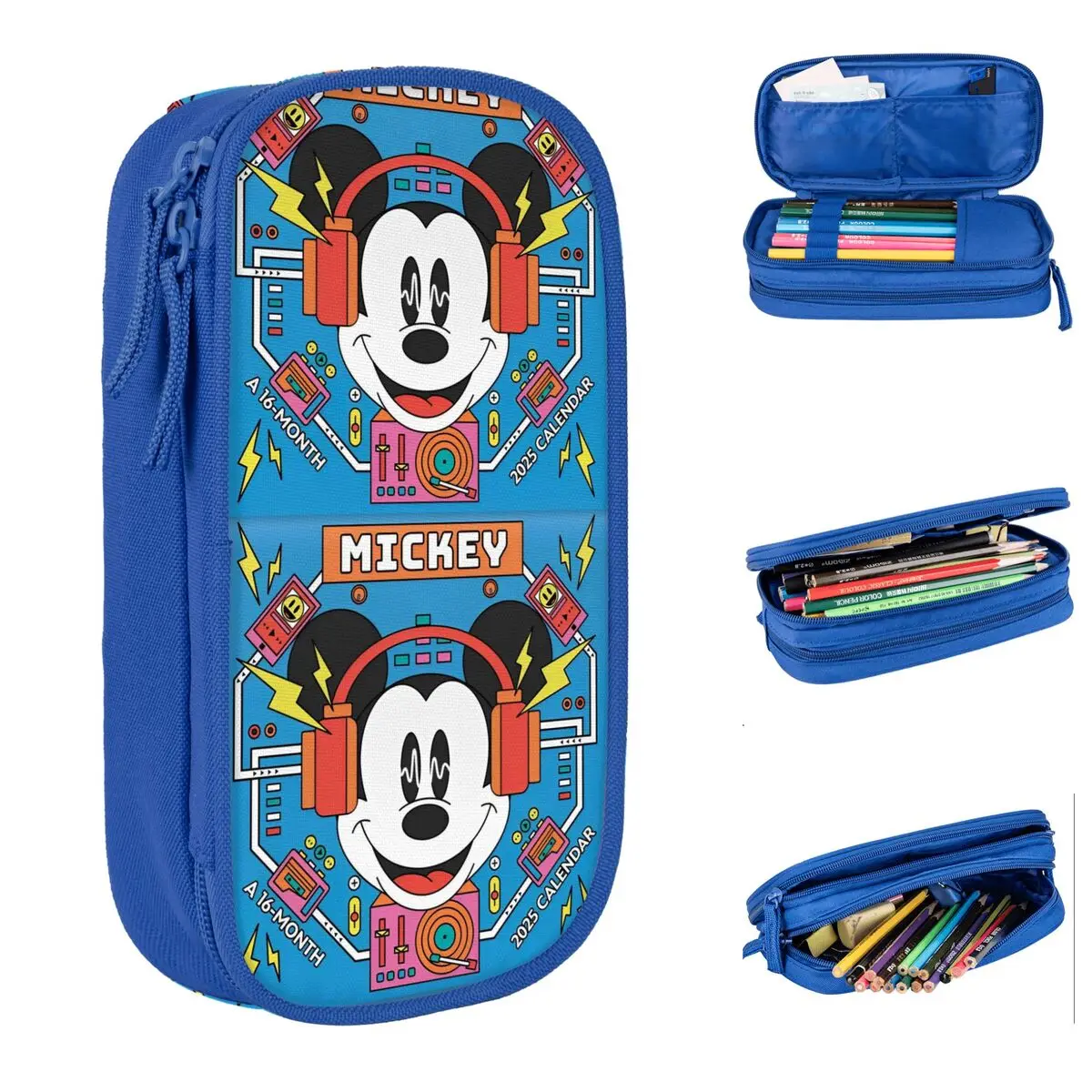 Cartoon Mickey Mouse Pencil Pouch for Kid Double Layer Pencil Box Makeup Bag