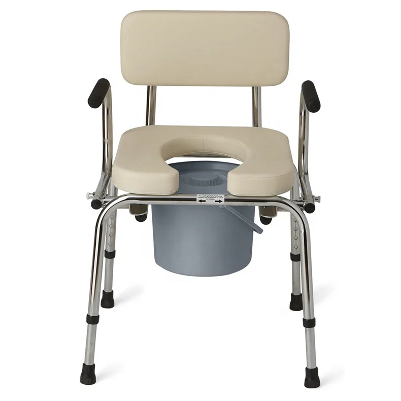 Durable Toilet Chair, Drop Arm Commode, Padded Seat Backrest, Easy Transfer, Bathroom Use, Seniors Adults, Adjustable Height