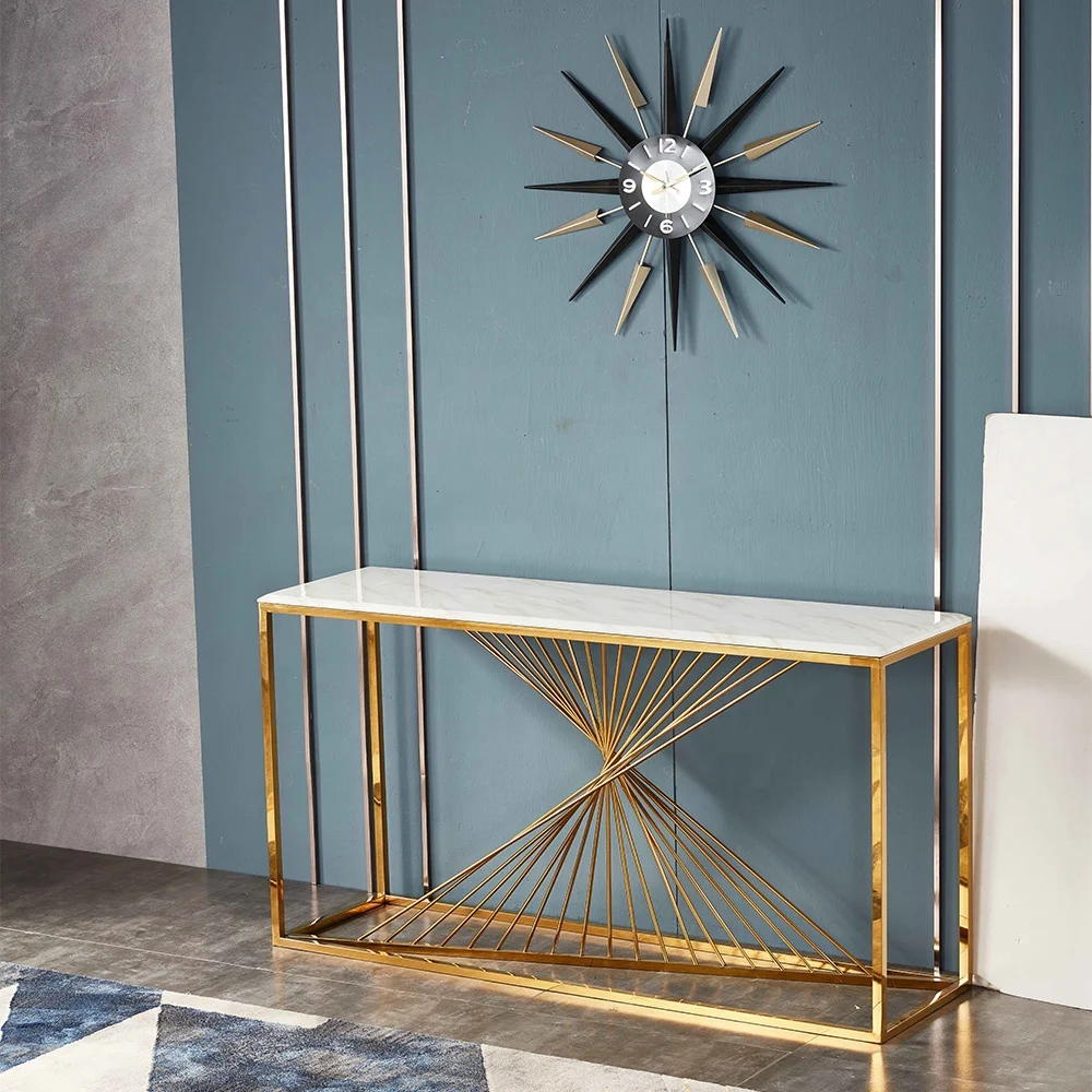 

Lei F260 Modern Light Luxury Stainless Steel Electroplated Marble Console Table