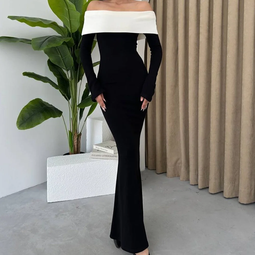 

Fashion Straight Ankle Lengt Strapless Jersey Long Sleeves Pleats Evening Dress Elegant Photo Color فساتين سهره نسائيه فخمة