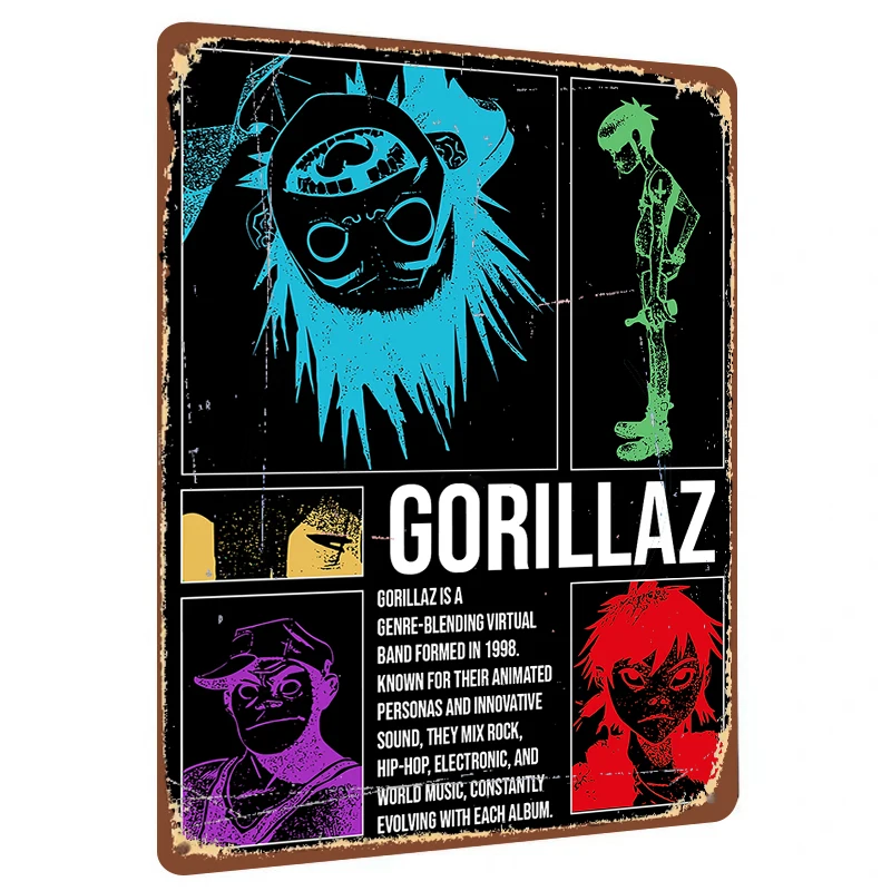 Gorillaz Virtual Band Animated Persona Art Metal Tin Sign Home Decor Music Poster Gift